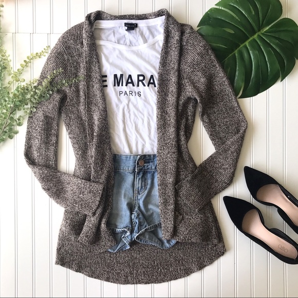 Sweaters - Cream open front cardigan brown long sleeve